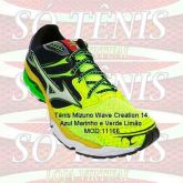 Tênis Mizuno Wave Creation 14 Azul Marinho E Verde Limão